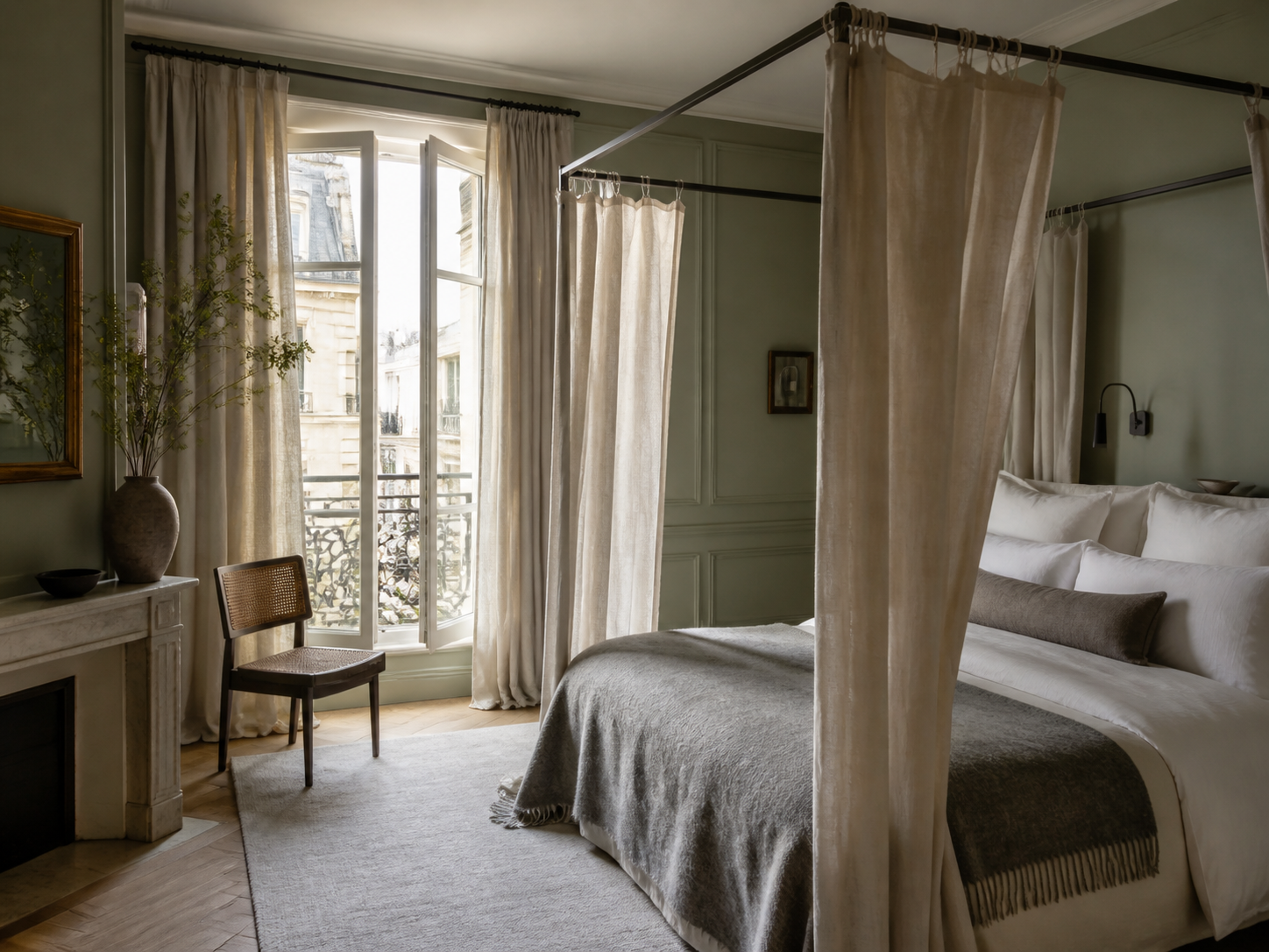 Chambre sereine aux rideaux de lin